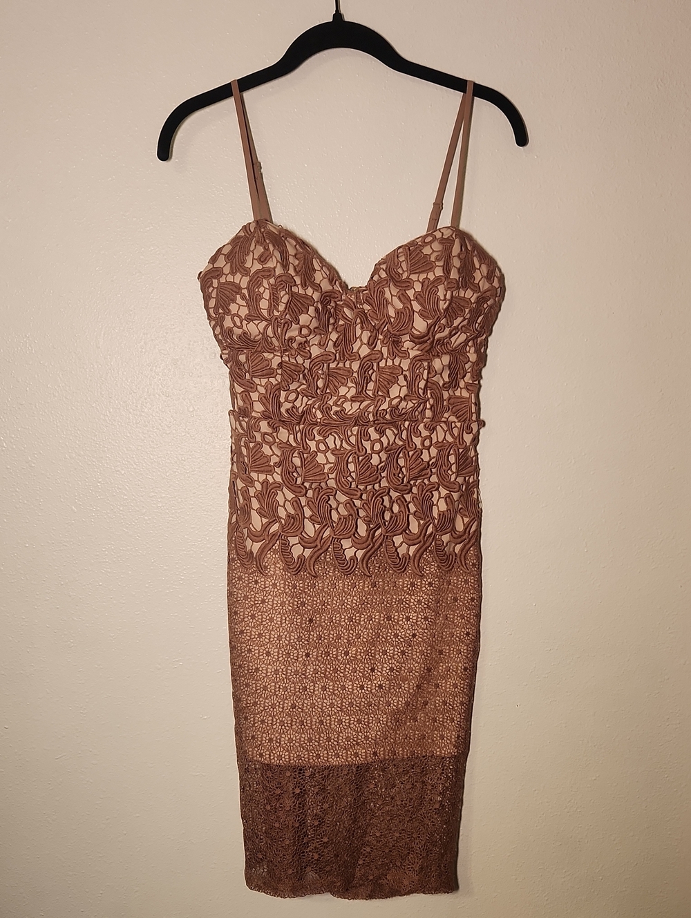 Just Me Brown Lace-Overlay Midi Dress